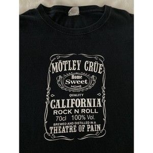 Vintage Men's Black Theatre of Pain Motley Crue Whiskey Bottle Label Shirt XL